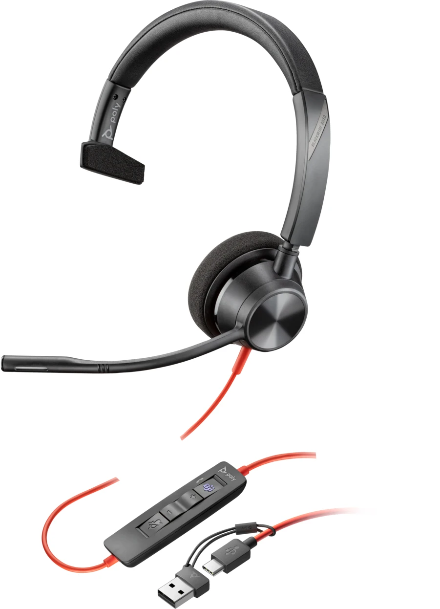HP Poly Blackwire 3310 Monaurales USB-C Headset Microsoft Teams zertifiziert + USB-C/A Adapter Schwarz