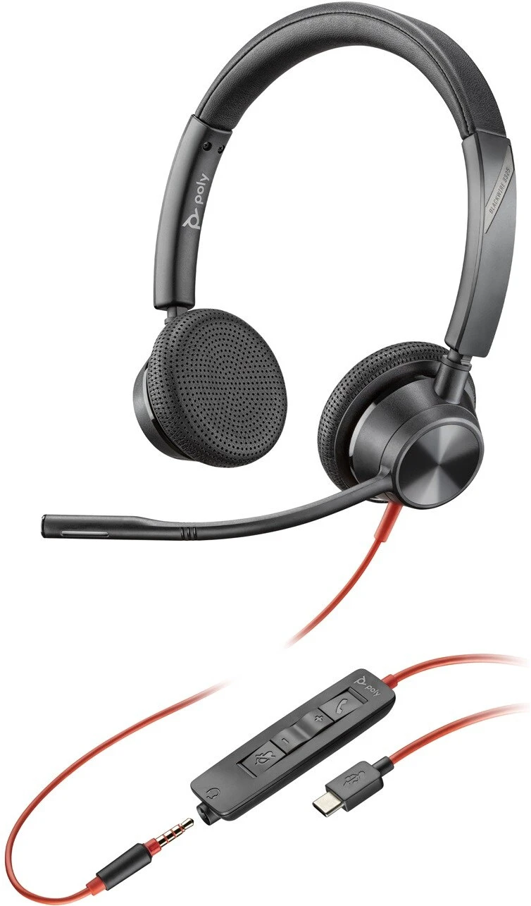 HP Poly Blackwire 3225 USB-C Stereo Headset + 3,5 mm Stecker + USB C/A Adapter Schwarz